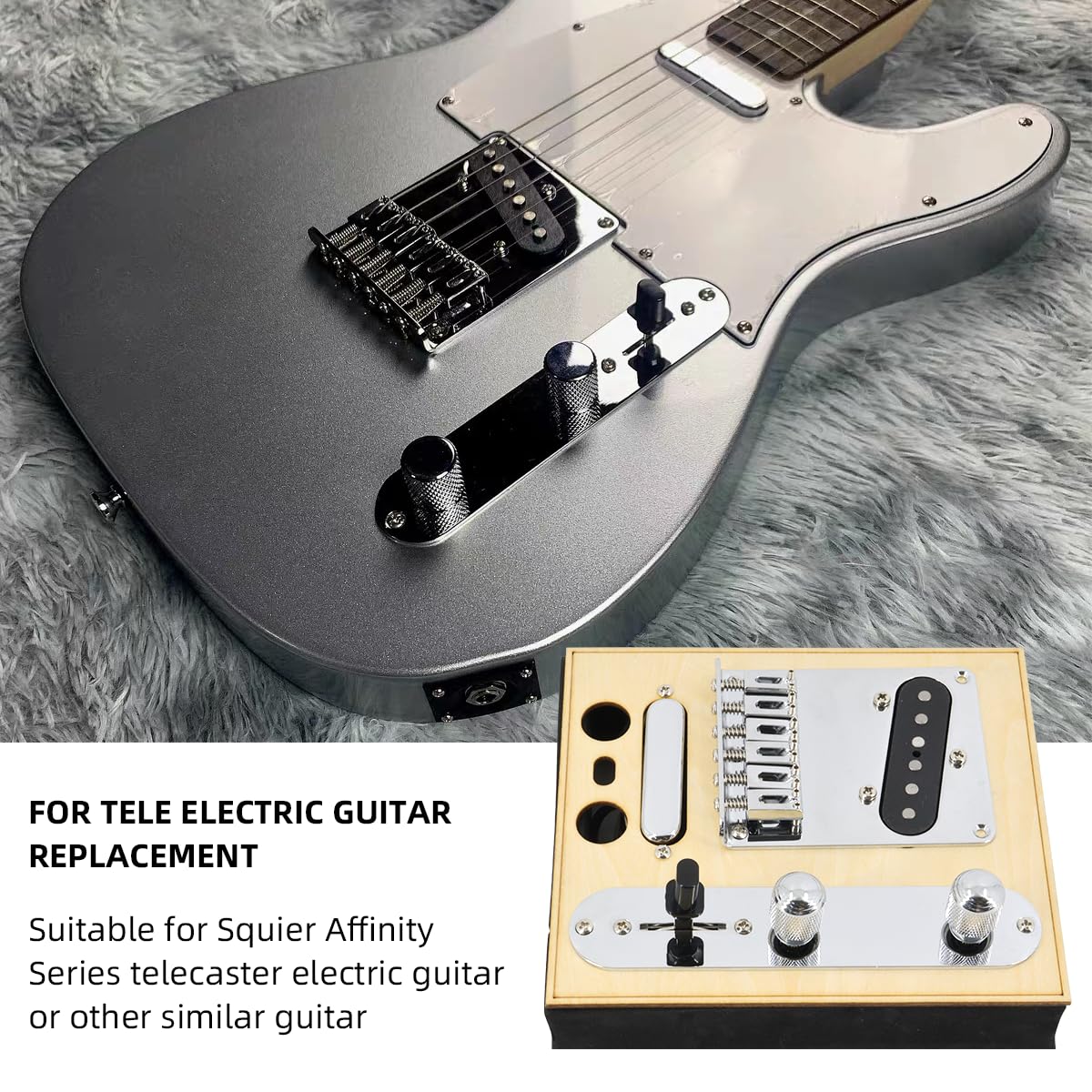 6-String Saddle Bridge Plate with Prewired 3-Way Switch & Neck Pickup Set - Chrome Replacement Parts for Squier Telecaster Electric Guitar | Perfect for DIY Guitar Upgrades & Professional Repairs