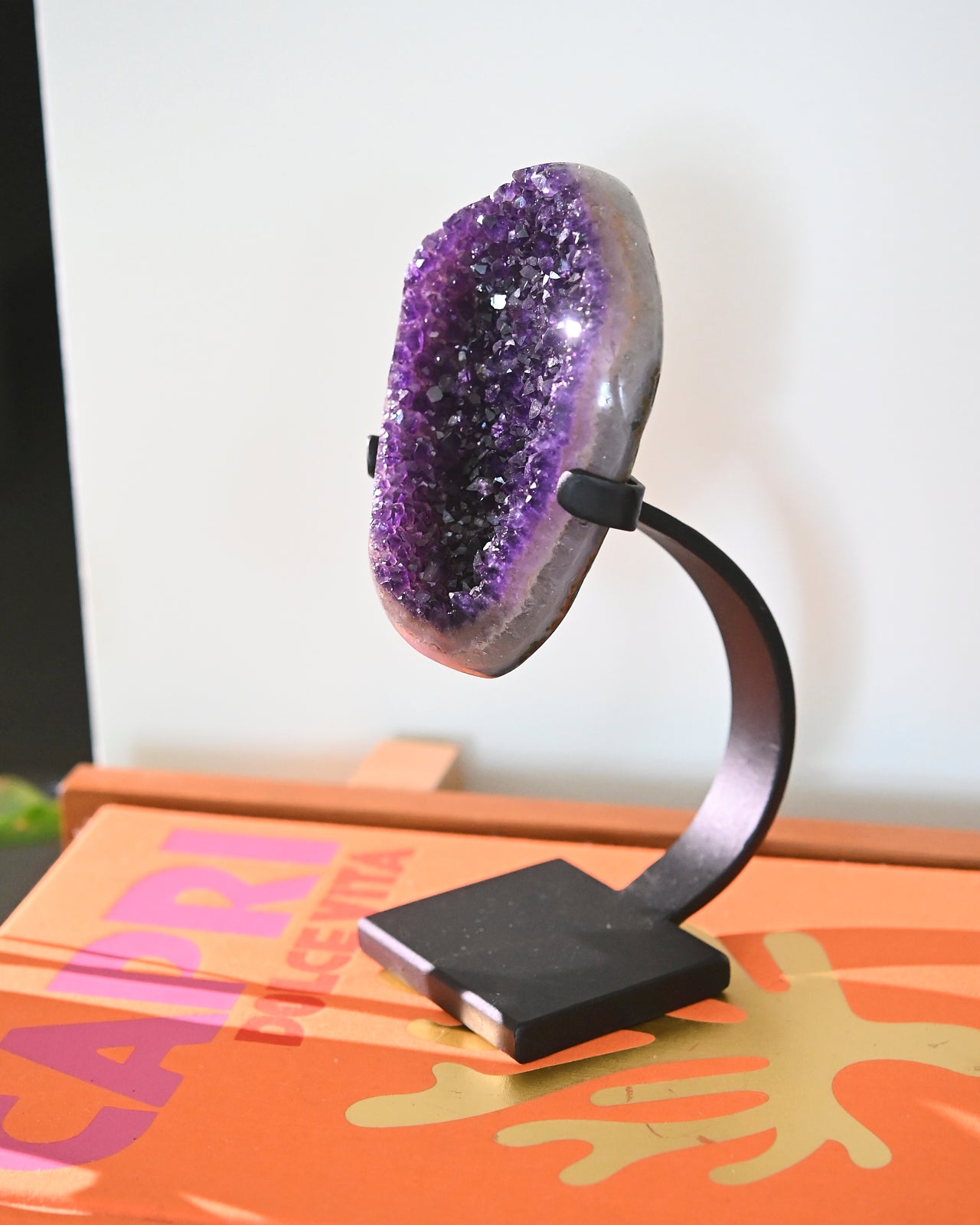 Natural Amethyst Crystal Geode on Wooden Stand - 3.6lbs Healing Stone for Home Decor, Meditation & Spiritual Gifts