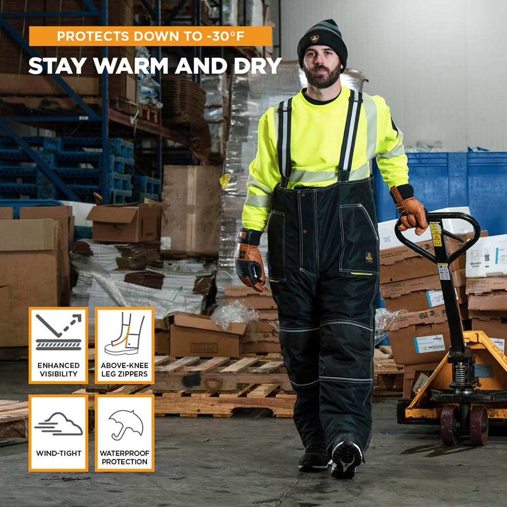 RefrigiWear ErgoForce Waterproof Insulated Bib Overalls for Men - Heavy Duty Winter Workwear for Cold Weather, Hunting & Outdoor Jobs