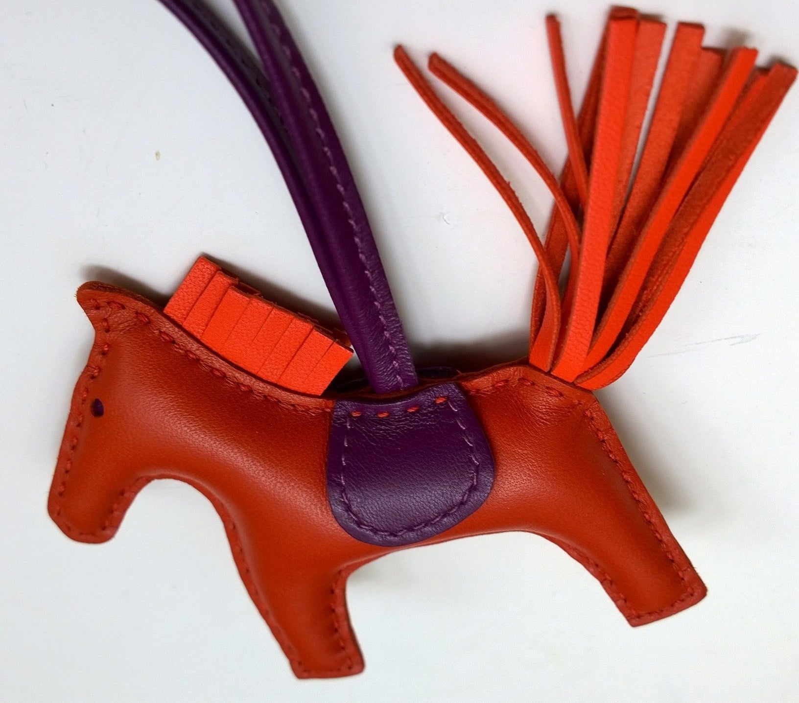 Hermès Rodeo PM Charm - Cornaline Orange Poppy Violet Leather Horse Bag Charm for Handbags | Perfect for Handbag Decoration & Gift Giving