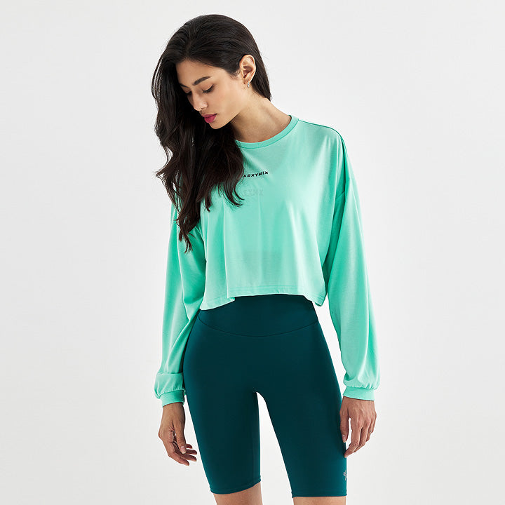 Women's Loose Fit Crop Top Long Sleeve Shirt - Casual Oversized T-Shirt for Streetwear & Layering | Perfect for Yoga, Lounge & Everyday Wear