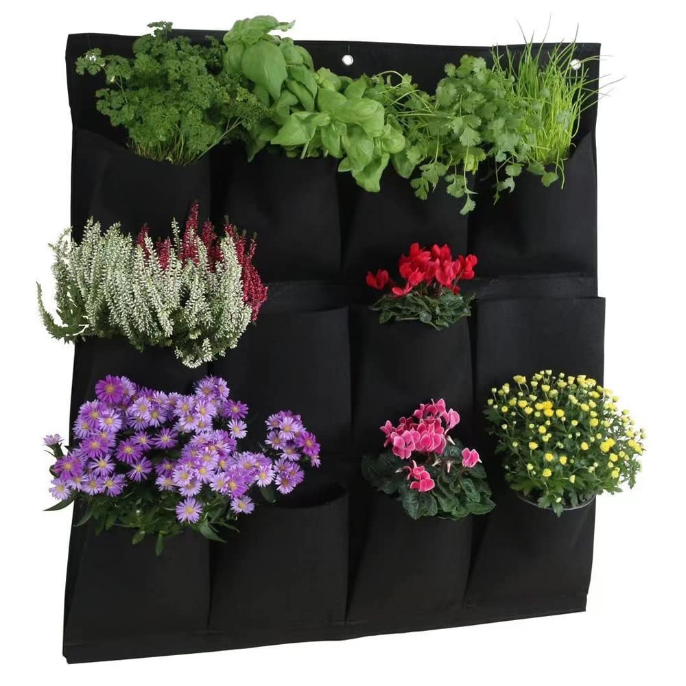 **9-Pocket Vertical Wall Garden Planter Bags - Waterproof & Breathable Felt Cloth for Hanging Plants - Green (Ideal for Indoor/Outdoor Herb Gardens, Balconies & Small Spaces)**