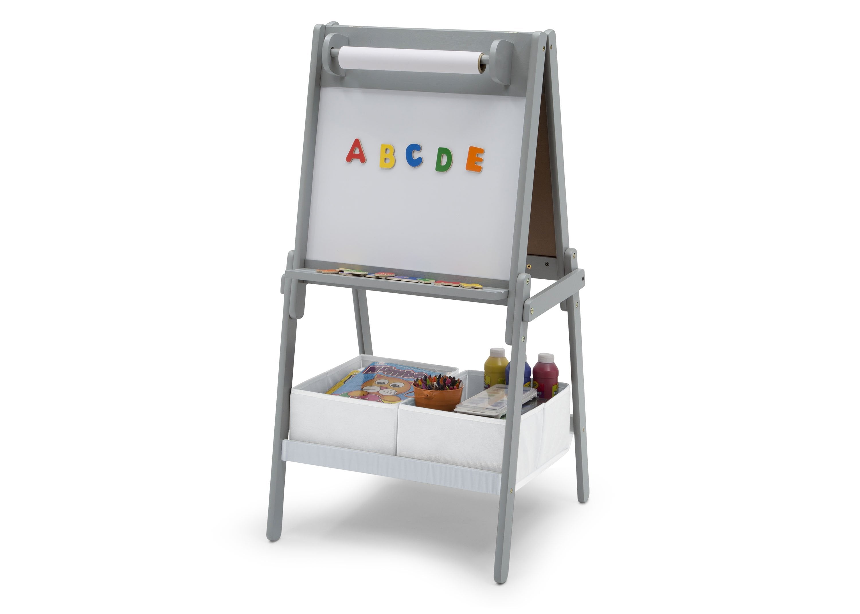 Double-Sided Storage Easel with Paper Roll & Magnets - Dry Erase & Chalkboard Surface for Kids Art & Classroom Activities | Perfect for Home, School & Office Use