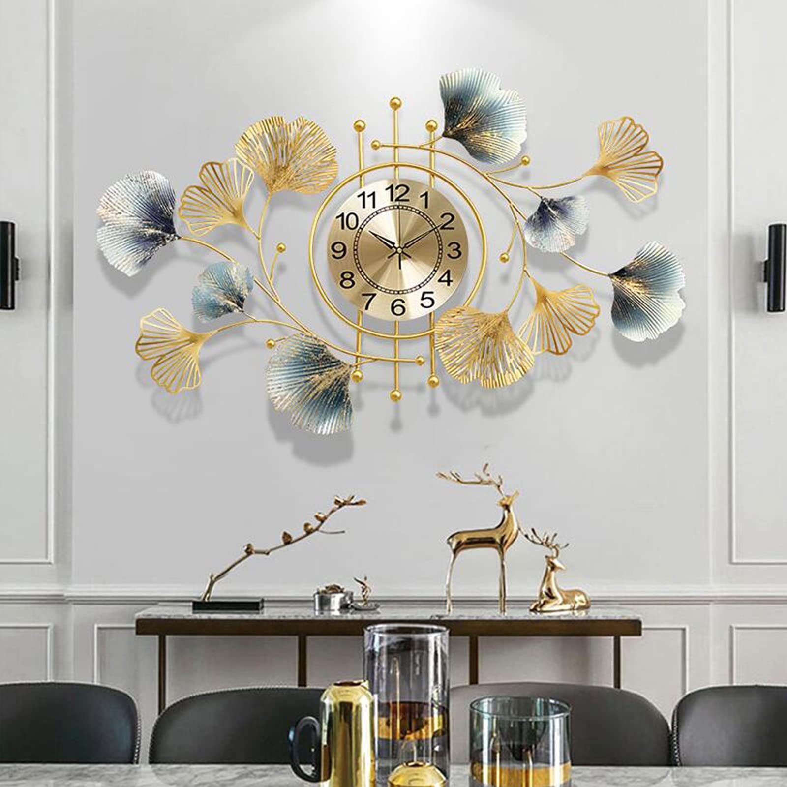 ETER 3D Metal Wall Clock - Ginkgo Leaf Silent Non-Ticking Wall Art Decor for Living Room, Bedroom, Office | Modern Metal Wall Sculpture for Home, Cafe & Restaurant Decor | Perfect for Boho, Farmhouse & Industrial Style Interiors
