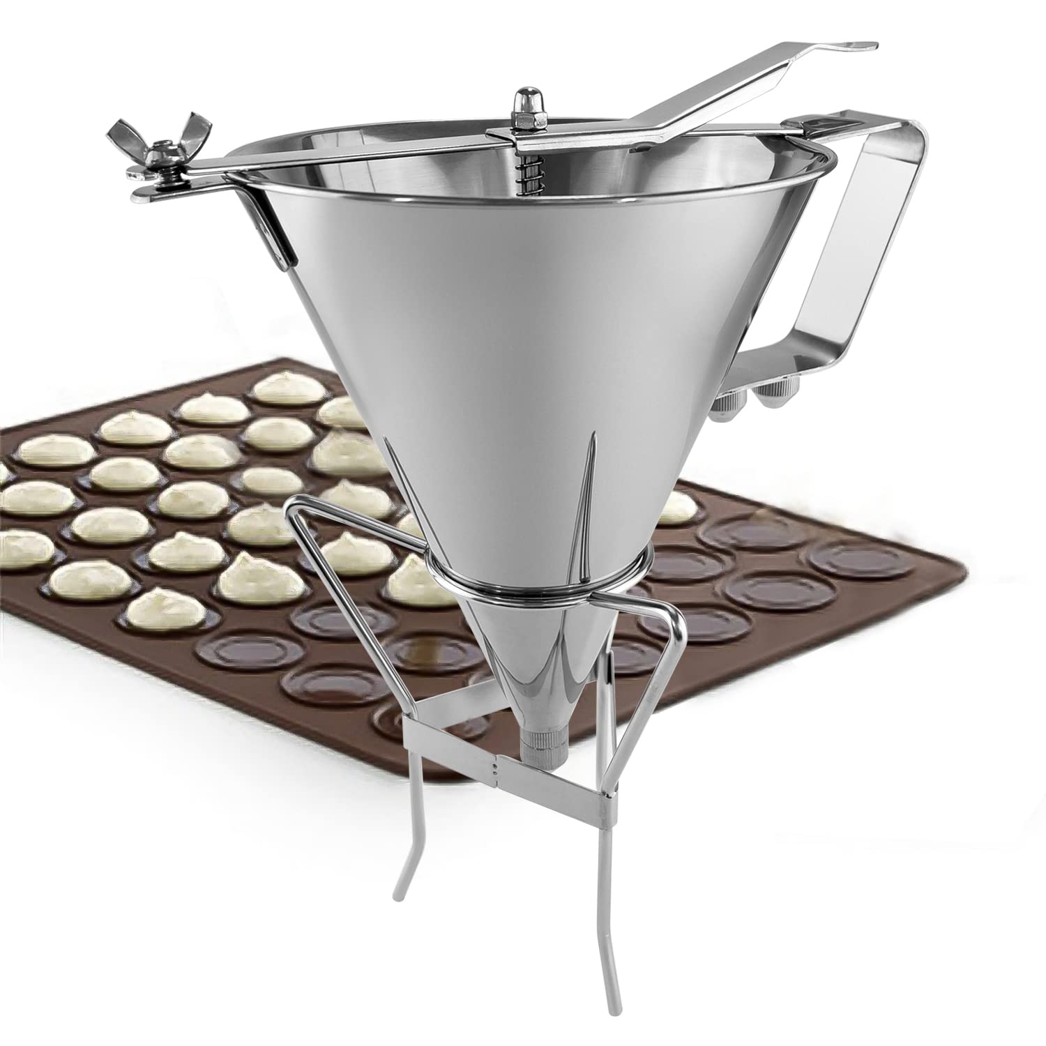 ALDKitchen Stainless Steel Dough Dispenser with 3 Nozzles & Funnel - Perfect for Baking Cookies, Cupcakes, Pancakes & Decorating Cakes