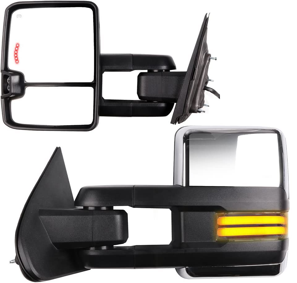 CCiyu Power Heated Towing Mirrors with Turn Signal Lights - Compatible with 2014-2018 Chevy Silverado 2500/3500 & 2015-2018 GMC Sierra 2500/3500 - Perfect for Enhanced Visibility and Safe Towing
