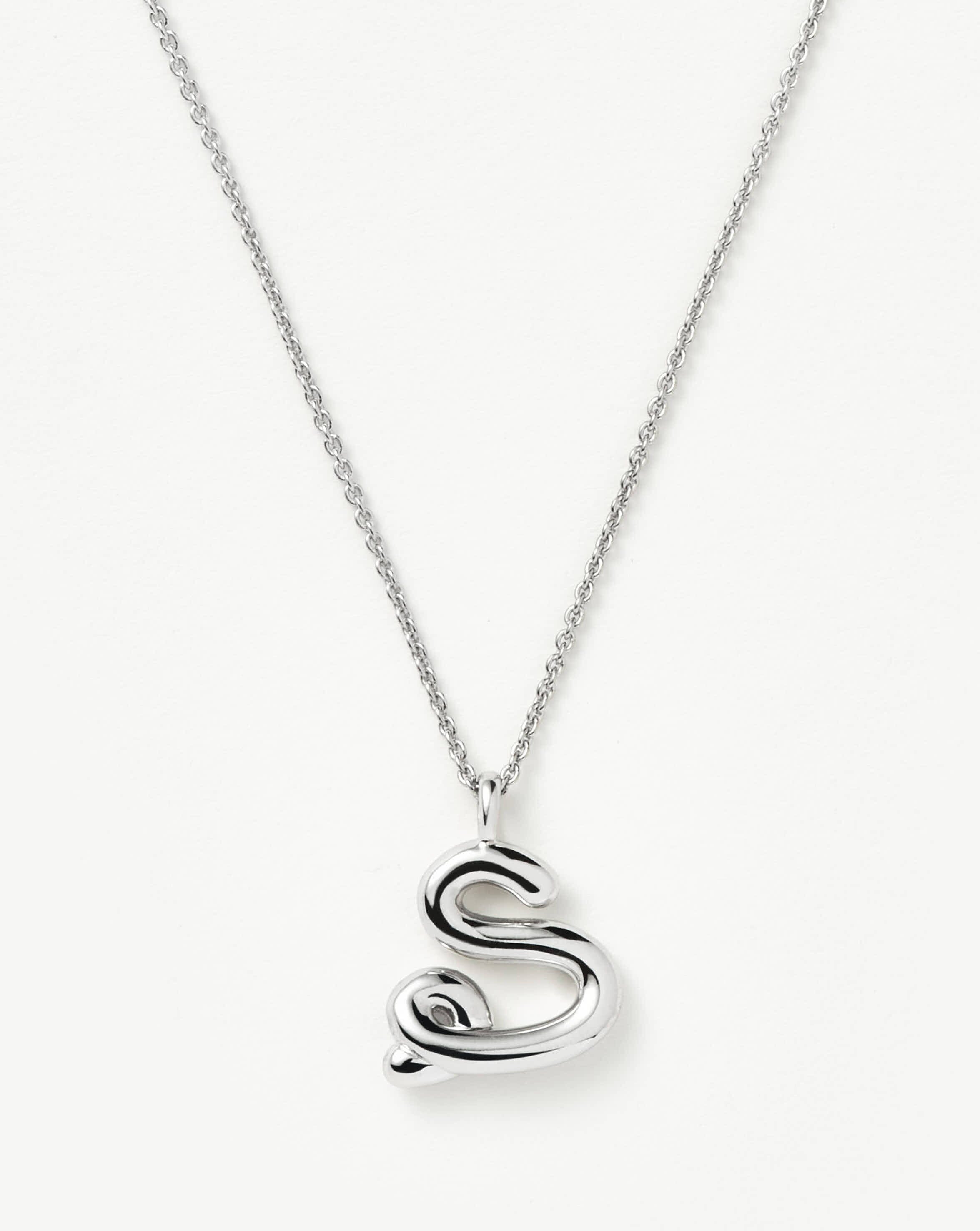 Curly Molten Initial Pendant Necklace - Personalized Sterling Silver Jewelry (Letter S) | Gift for Her, Birthday, Anniversary, Valentine's Day