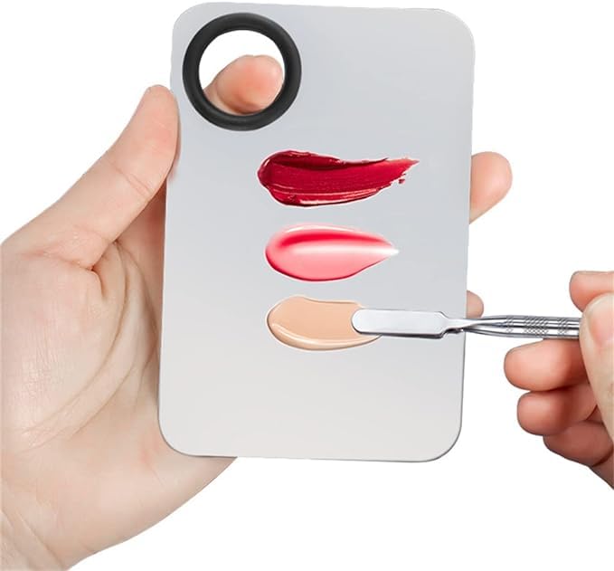 Shidara Stainless Steel Makeup Mixing Palette with Spatula - Professional Cosmetic Mixing Plate for Foundation, Eyeshadow, Eyelash & Nail Art | Silver | 1 Piece | Ideal for Makeup Artists & Beauty Enthusiasts