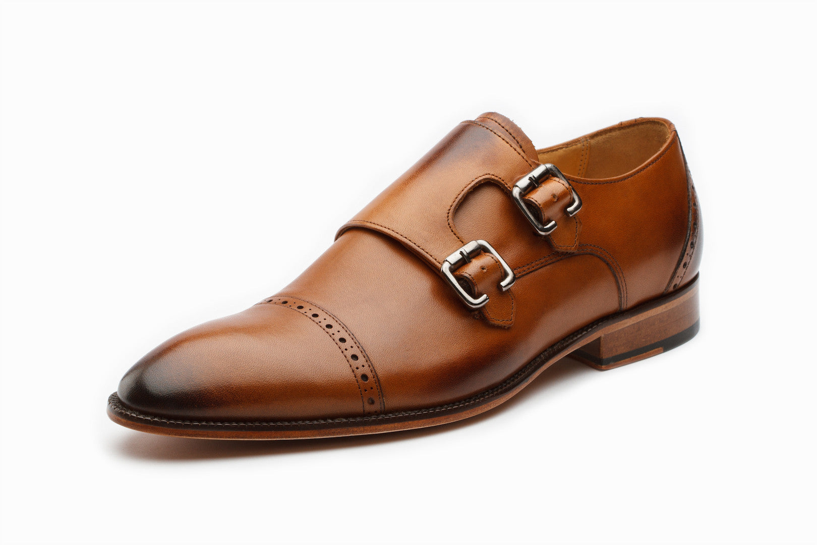 Premium Double Monkstrap Dress Shoes for Men - Classic Tan Leather Business Formal Oxfords - Perfect for Office, Weddings & Special Occasions