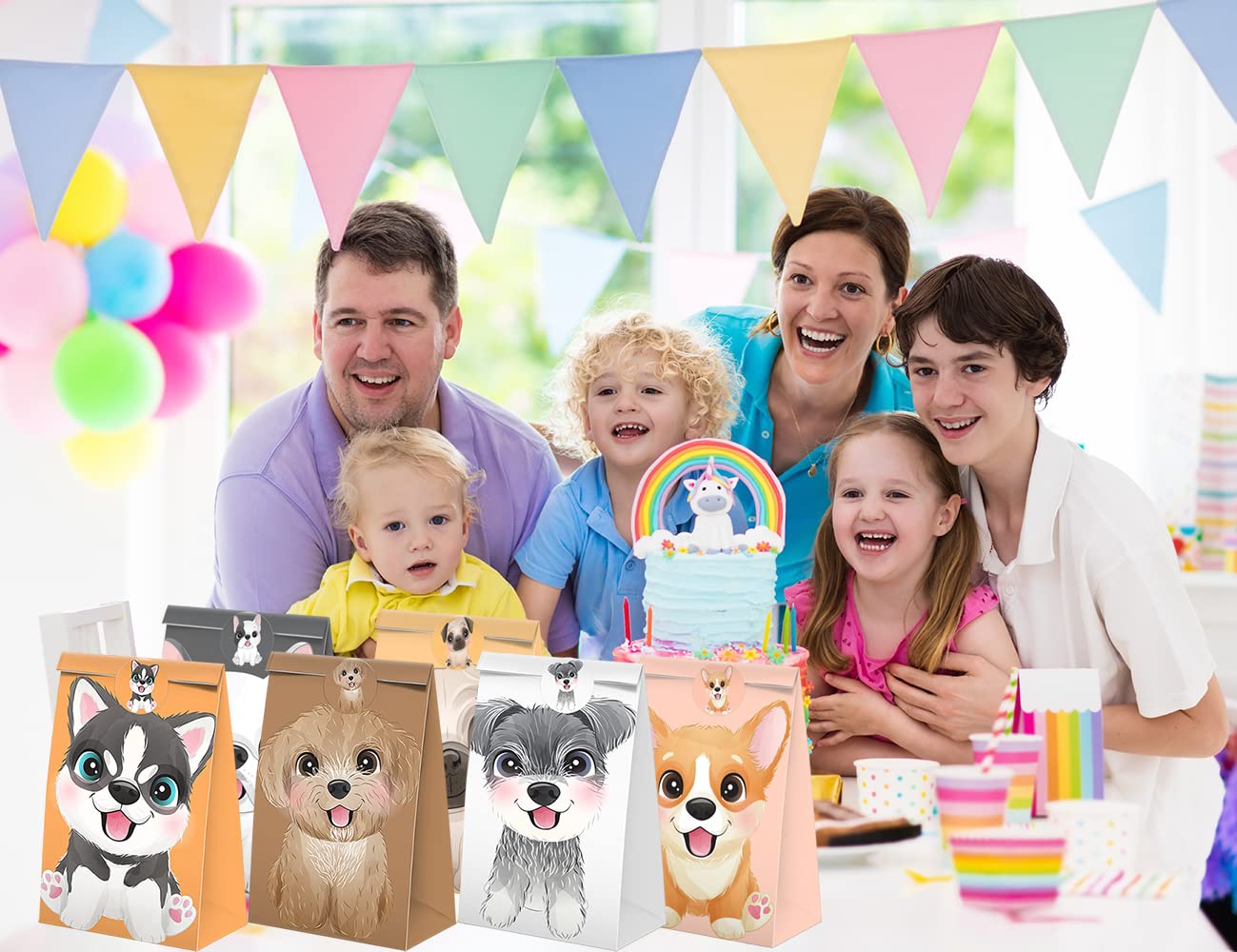 24 Pcs Puppy Party Favors Candy Bags with Stickers - Dog Themed Goodie Gift Treat Bags for Birthday Parties, Baby Showers & Pet Celebrations - Adorable Puppy Birthday Party Supplies