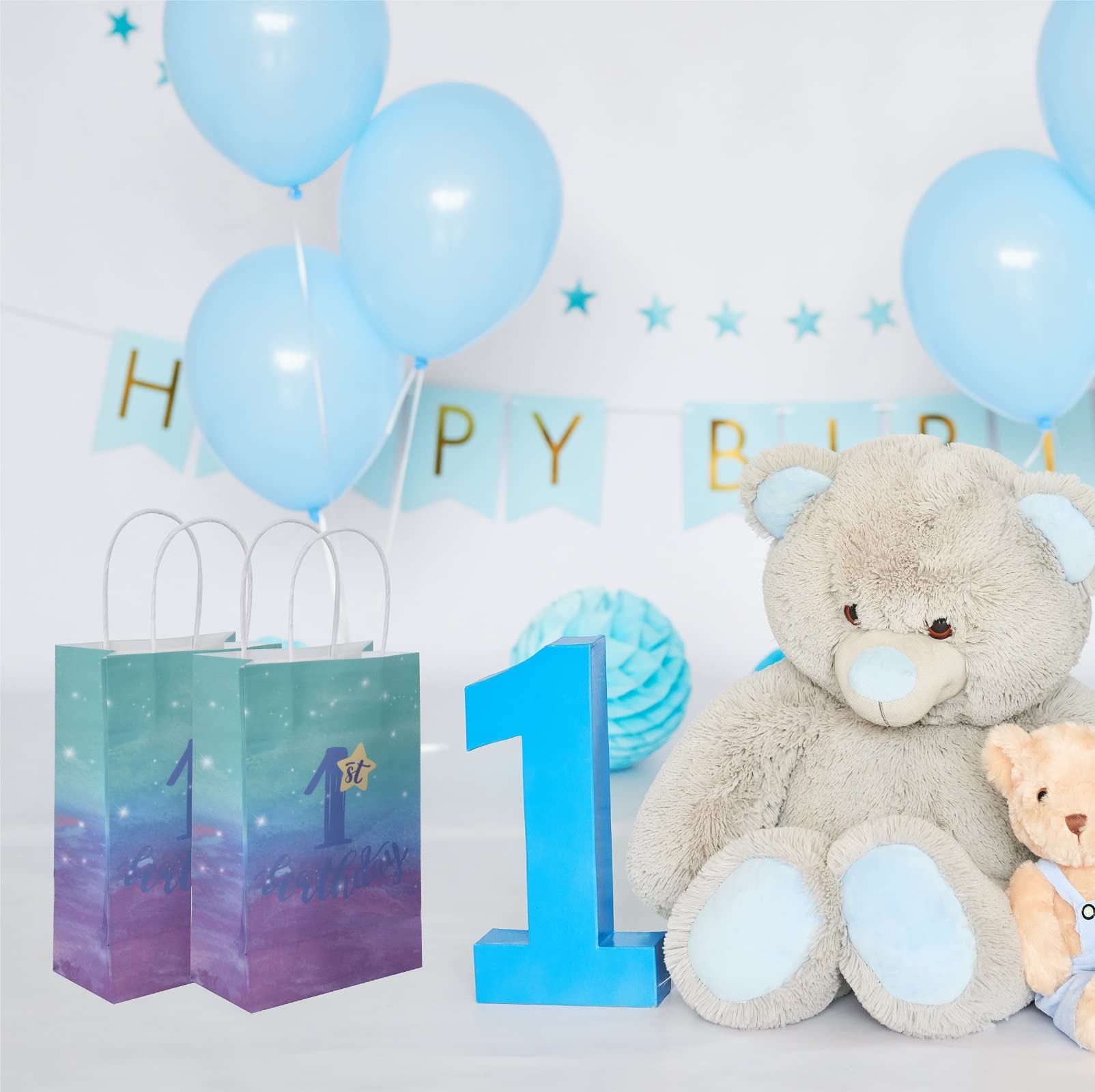 ECOHOLA 1st Birthday Party Gift Bags with Handle - Small Kraft Favor Goodie Bags for Baby's First Birthday Decorations - 9 Inch Tall Kids' Party Supplies - Perfect for Birthday Favors, Baby Showers & Special Celebrations