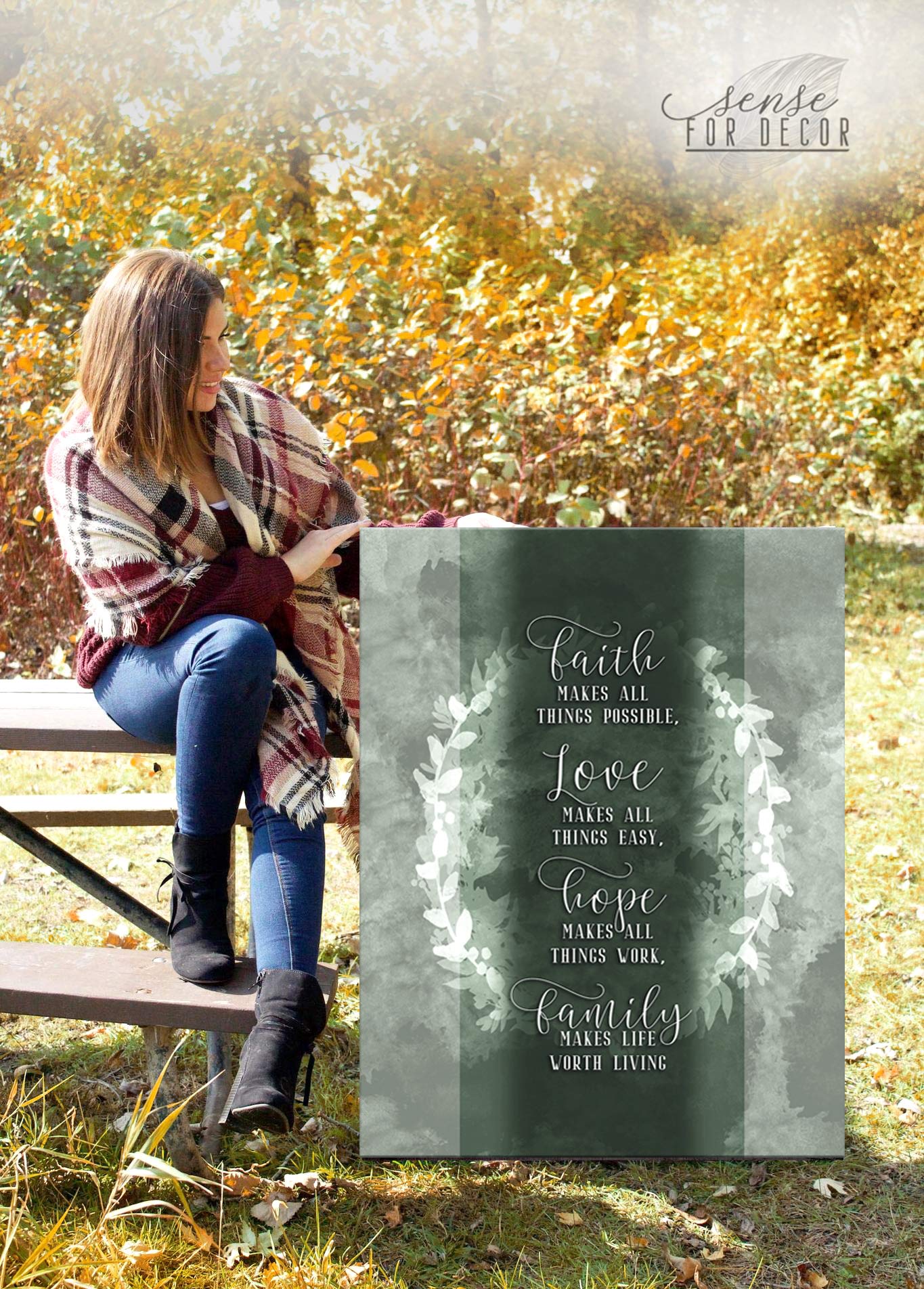 Faith Makes All Things Possible - Motivational & Inspirational Christian Wall Art Canvas Print with Positive Quotes, Large Wall Décor 30x40 Inch Green - Perfect for Home, Office & Church Decor