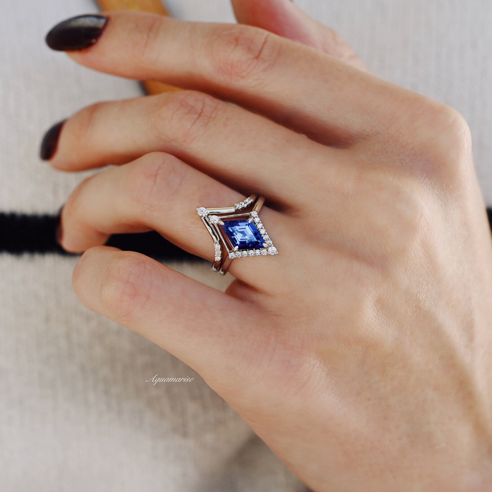Tanzanite Sterling Silver Ring Set for Women | Elegant Kite Cut Gemstone Jewelry | Perfect for Engagement, Wedding, Anniversary & Special Occasions
