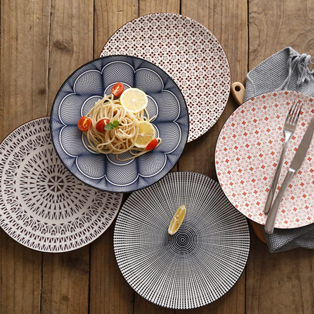 10.5 Inch Large Ceramic Snack Plate - Round Steak, Fruit, Dessert, Pasta & Salad Serving Dish - Perfect for Appetizers, Party Platters & Everyday Dining