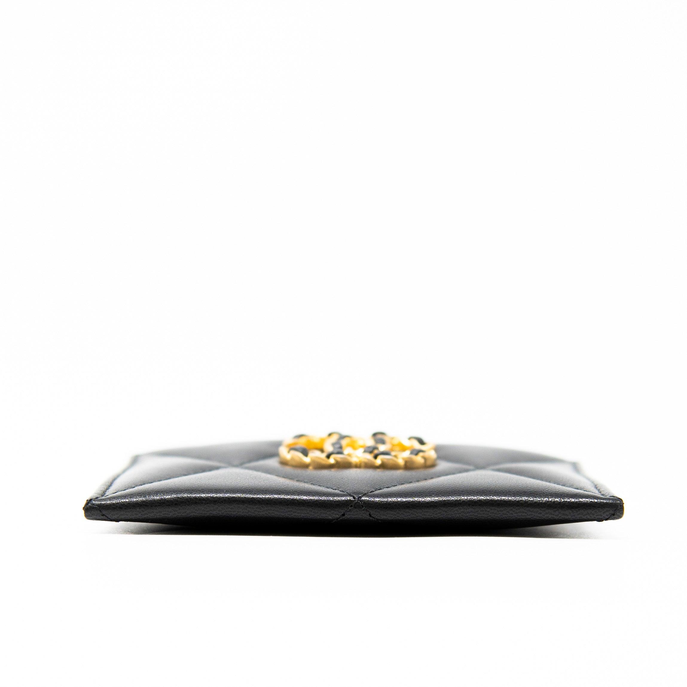 Chanel 19 Black Leather Card Holder Wallet - Luxury Compact Credit Card Case for Women | Perfect for Everyday Use, Travel & Gift Giving
