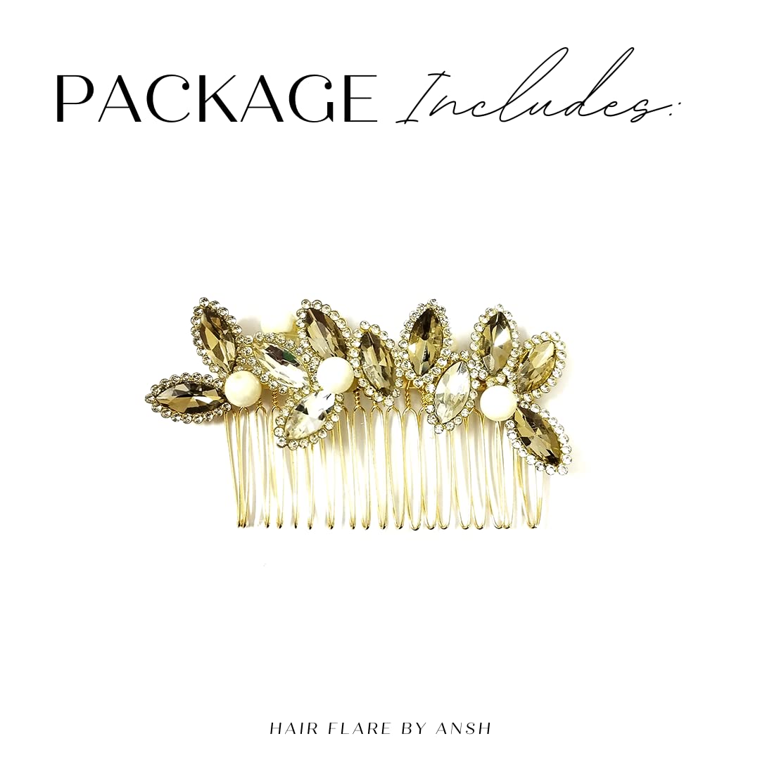 Elegant Golden Hair Comb Slide with Stone and Pearl - Women's Bridal Hair Accessories for Weddings, Prom, and Special Occasions