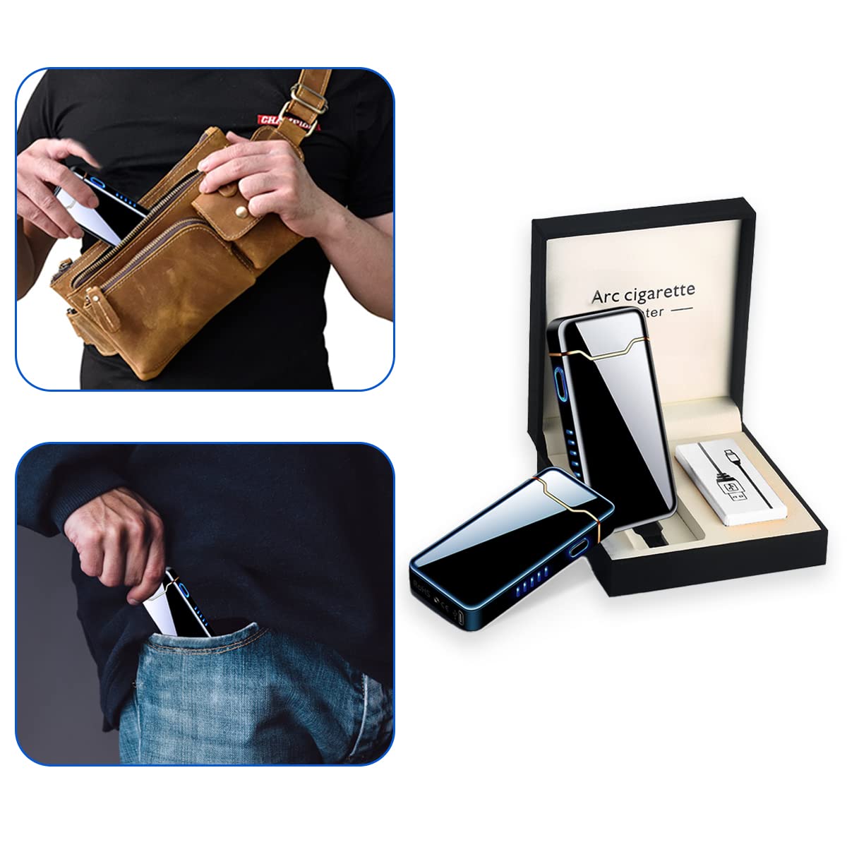 COZYLIFE USB Rechargeable Electric Arc Lighter - Windproof, High Power Flame, Touch Sensor Ignition - Perfect Gift for Men, Boyfriend, Father (Black) | Great for Camping, Hiking, Outdoor Adventures & Everyday Use