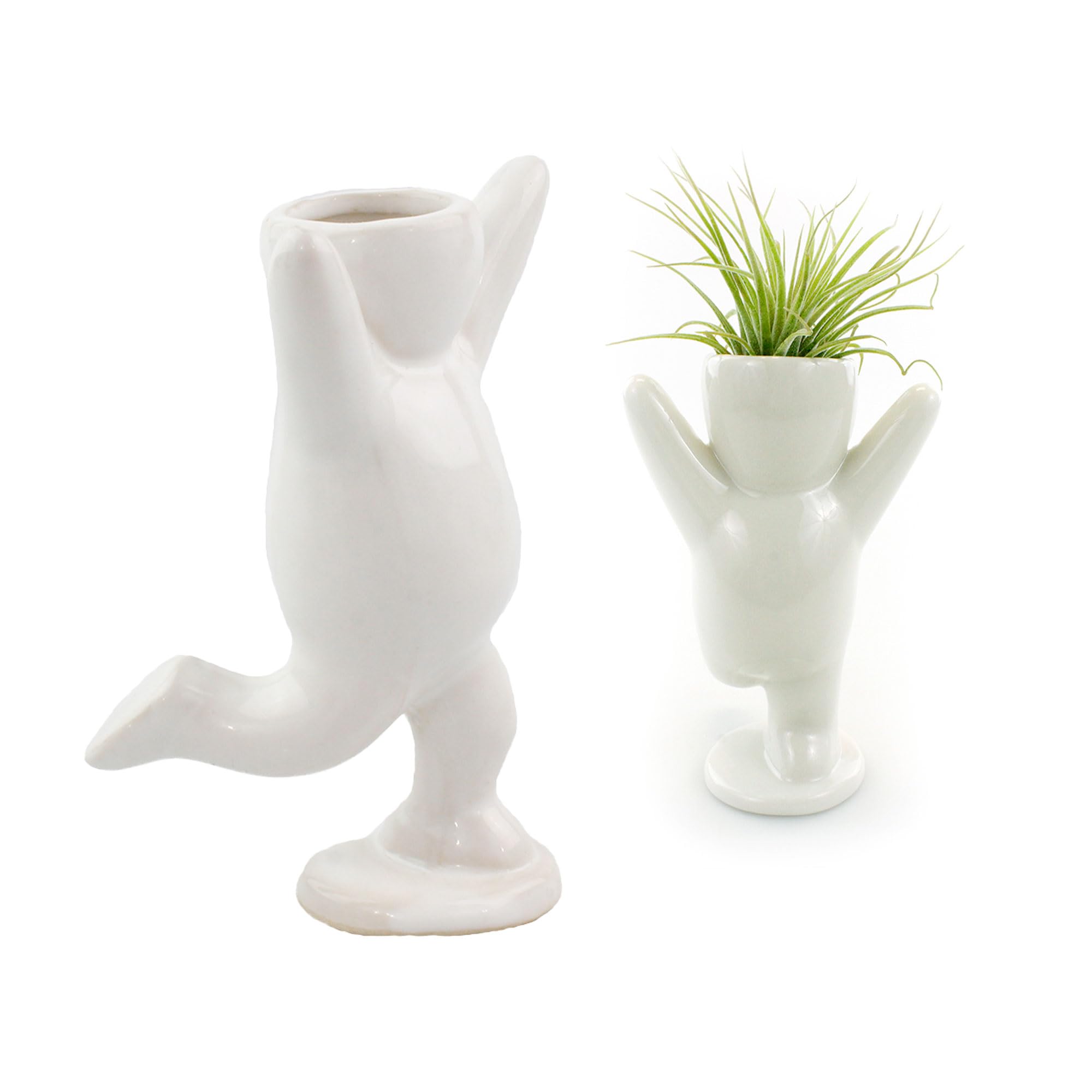 3.25 Inch White Ceramic Happy Face Air Plant Holder - Small Succulent Planter for Tabletop Decor, Office Desk, Home & Garden Display - Perfect for Air Plants, Mini Succulents and Cute Home Decor