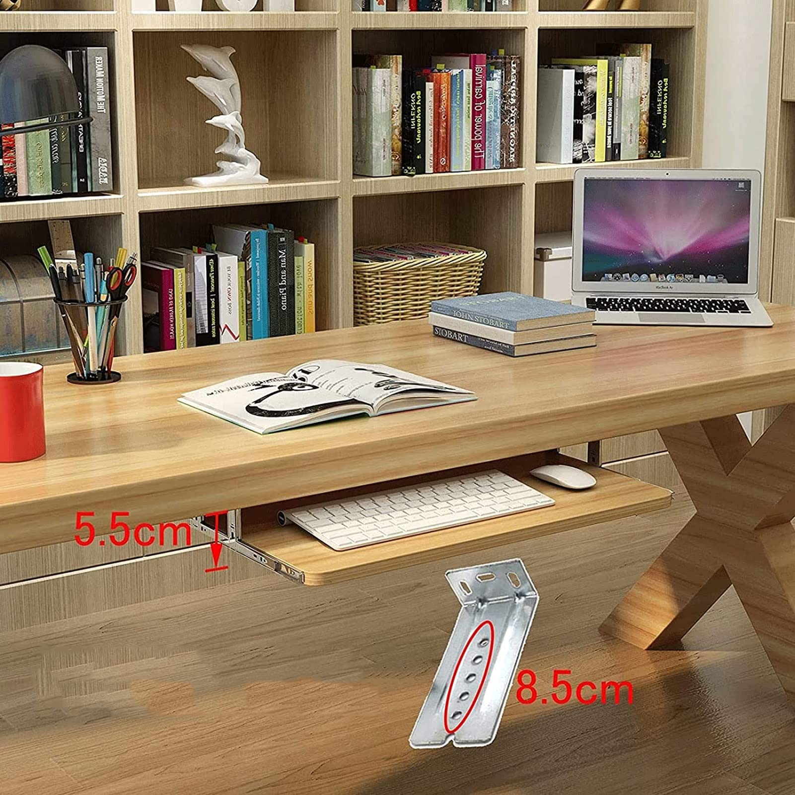 Ergonomic Under Desk Keyboard Tray - Wooden Sliding Drawer for Keyboard & Mouse Storage | Desk Extender & Workspace Organizer | Perfect for Home Office, Gaming Setup & Computer Workstations