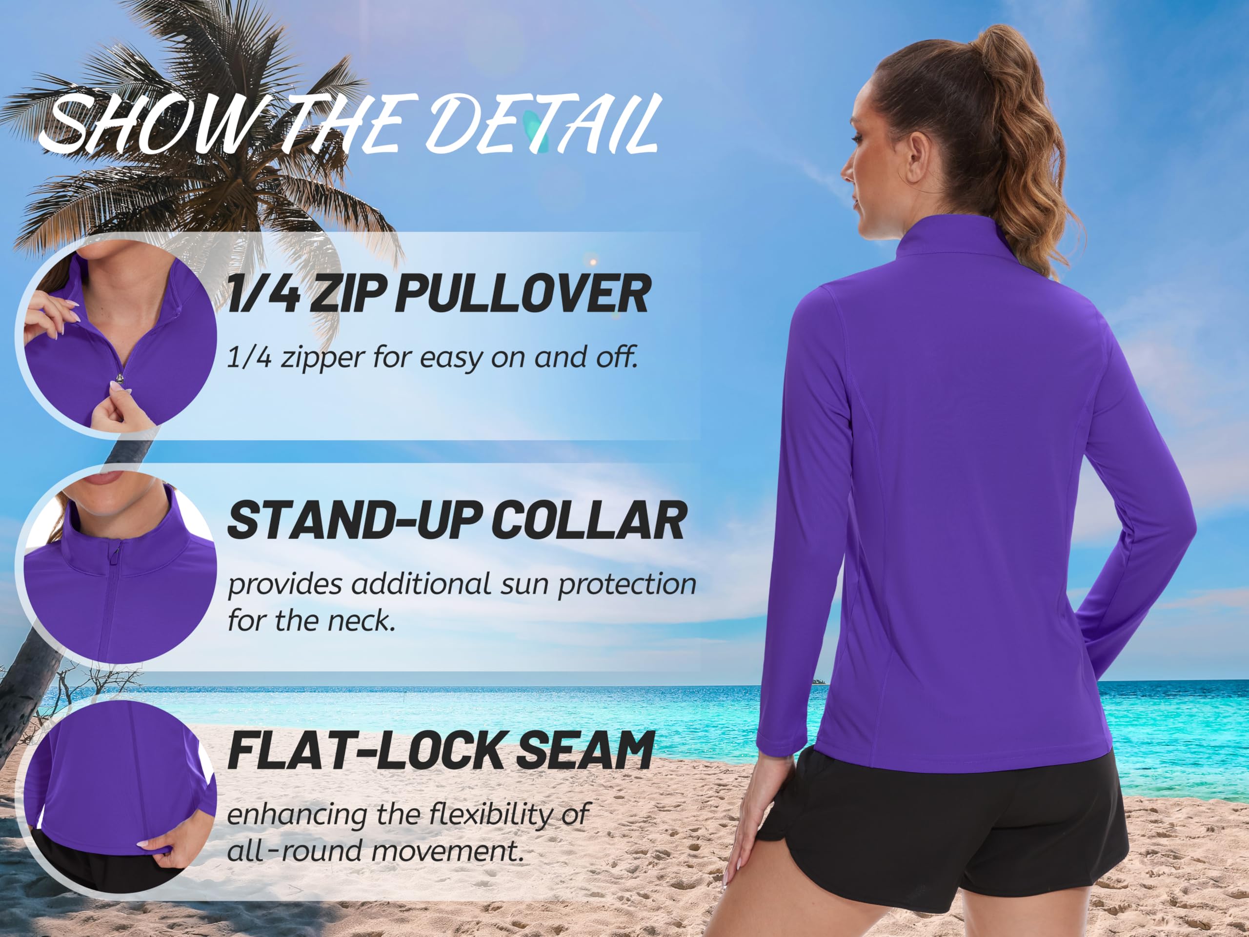 TACVASEN Women's UPF 50+ UV Protection Long Sleeve Quarter Zip Pullover - Golf Shirt, Workout Top & Outdoor Activewear for Hiking, Running & Travel