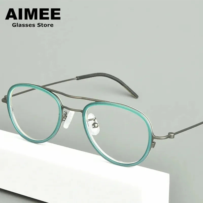 Stylish Aimee Unisex Full Rim Oval Double Bridge Titanium Acetate Eyeglasses Frame 14508 - Lightweight & Durable for Work, Reading & Everyday Fashion