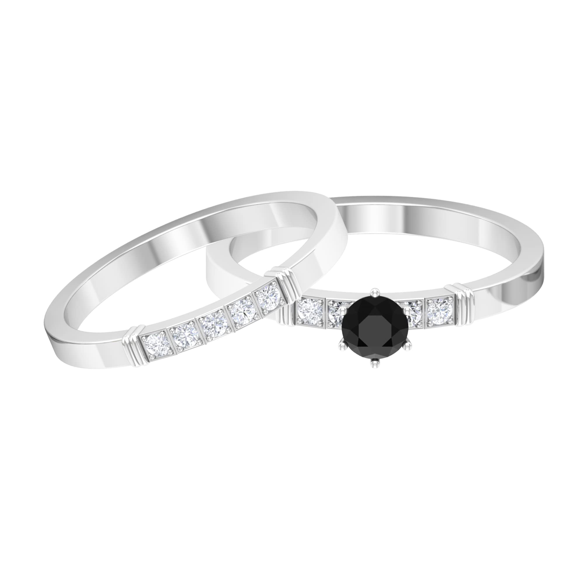 1/2 CT Black Spinel & Diamond Wedding Ring Set | 14K Solid Gold Minimalist Engagement Band for Women | Perfect for Bridal, Anniversary & Everyday Elegance