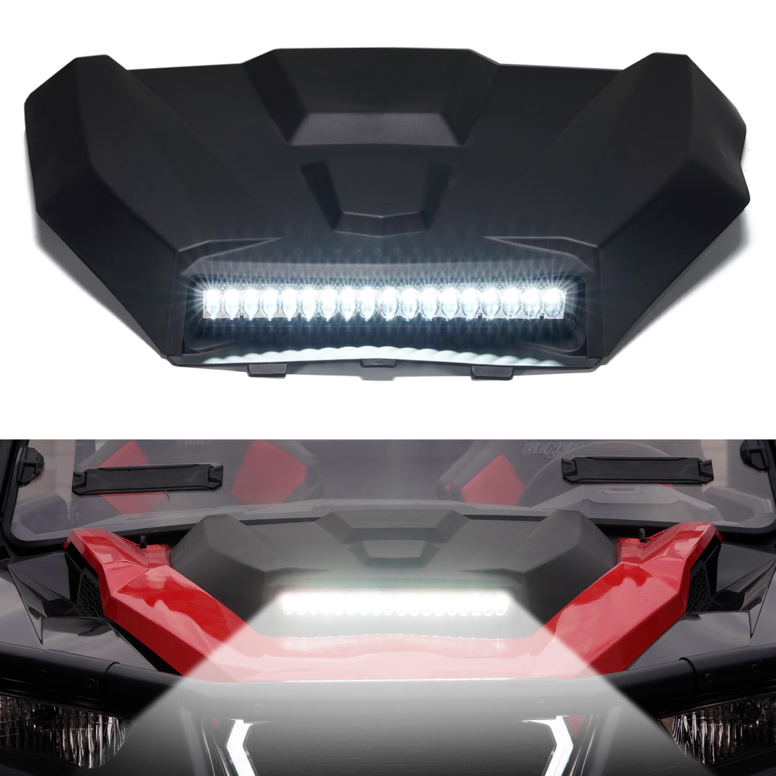 Polaris General 1000 Hood Scoop with LED Spotlight - Front Hood Cover Accessory for 2016-2018 Polaris General 4 1000 EPS - Off-Road UTV Light Upgrade for Night Riding & Trail Adventures