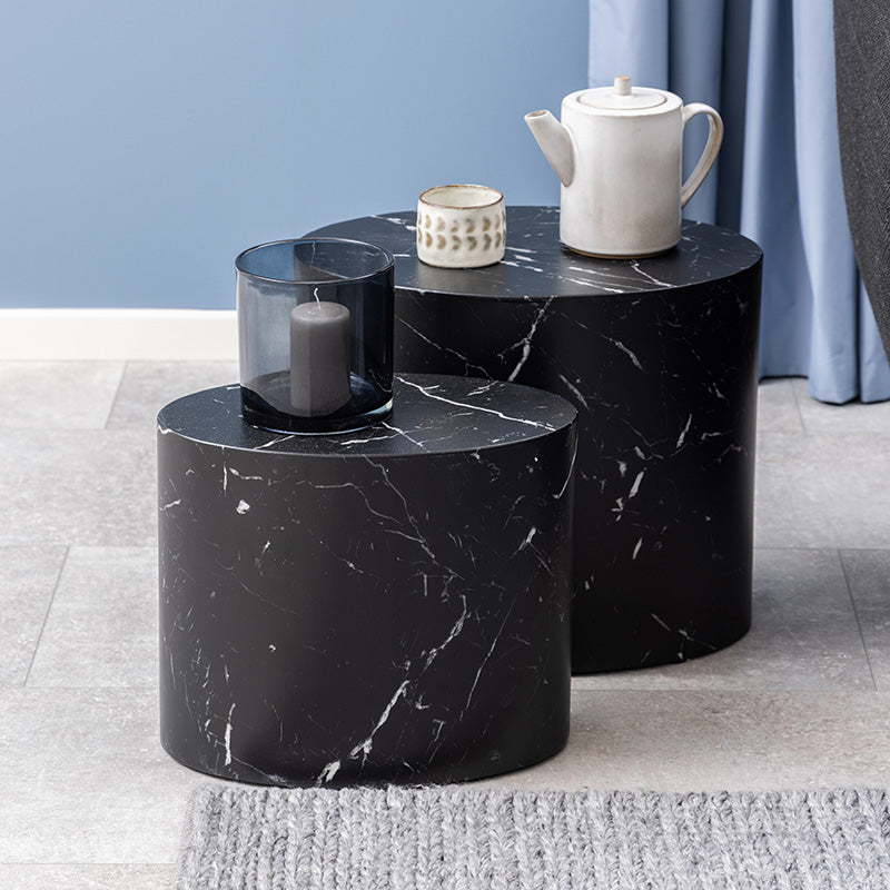 Black Marble Effect DICE Nest of 2 Oval Coffee Tables - Modern Living Room Furniture Set for Small Spaces, Home Decor & Office Use