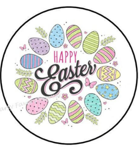30 Pcs 1.5 Inch Happy Easter Egg Wreath Stickers - Colorful Easter Egg Decals for Envelopes, Cards, Scrapbooking & DIY Crafts - Perfect for Easter Party Decorations and Gift Wrapping