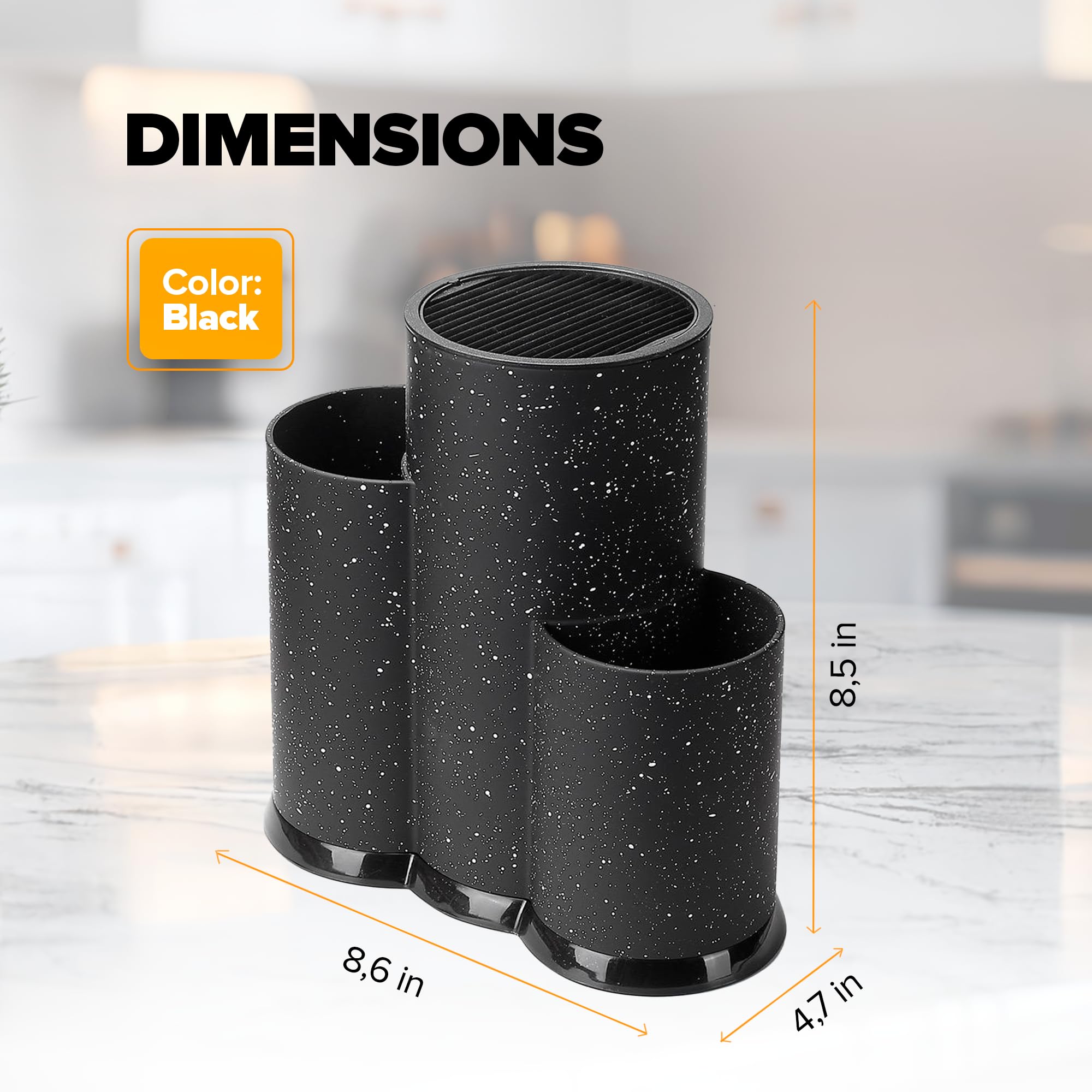 Stainless Steel Kitchen Organization Set - Utensil Holder, Knife Block & Silicone Drying Mat for Countertop | Medium Black | Perfect for Small Kitchen Spaces & Countertop Organization