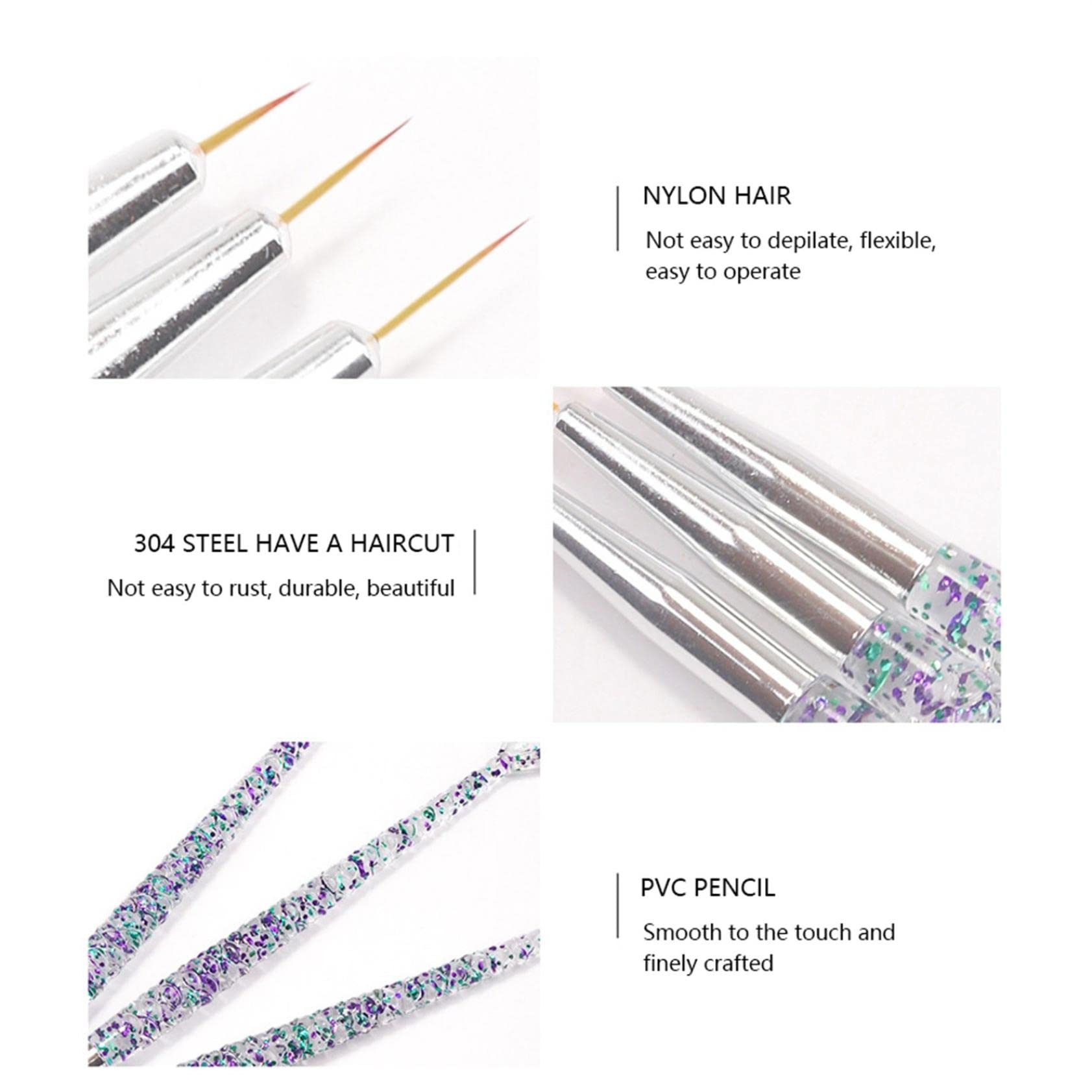 3Pcs Christmas Nail Brushes Set - Single Head Liner Brush, Dotting Pen & Point Drill for DIY Nail Art Designs | Perfect for Holiday Manicures, Nail Salons & Home Nail Care