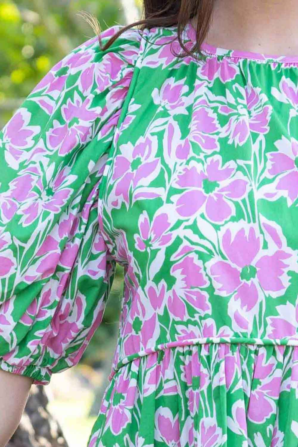 Jordan Women's Floral Print Dress - Pink & Green Flowy Summer Dress for Casual Outings, Beach Vacations & Date Nights