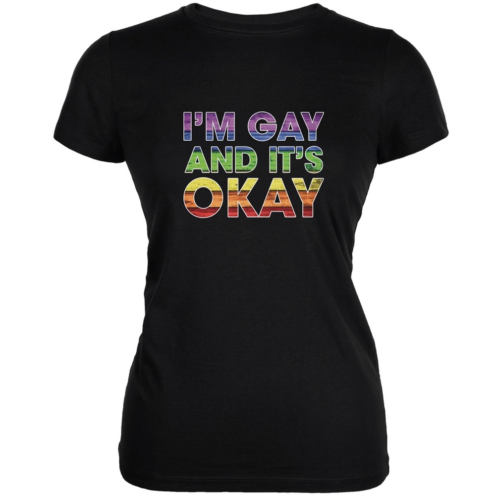 LGBT Gay Pride 'It's Okay I'm Gay' Black Soft Juniors T-Shirt - Large | Comfortable & Stylish for Pride Events, LGBTQ+ Support, and Everyday Wear