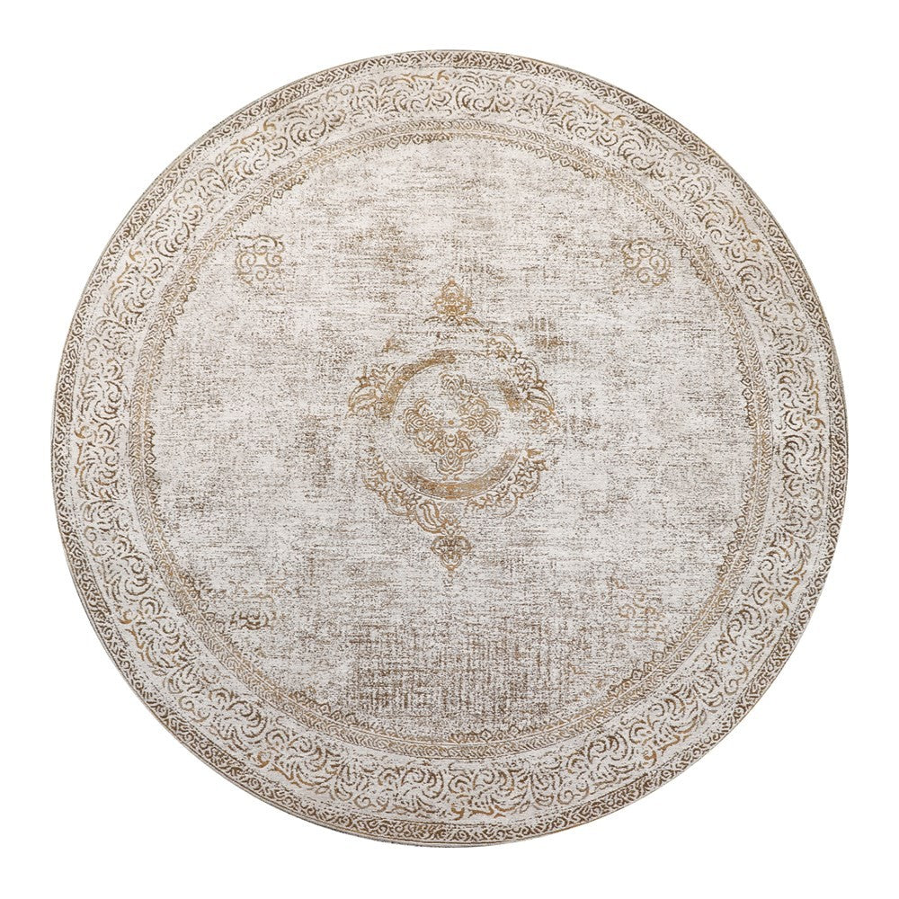 Antalya Round Floor Rug - Honey & Grey - 250cm Soft Plush Area Rug for Living Room, Bedroom, Nursery - Non-Slip Boho Chic Home Decor