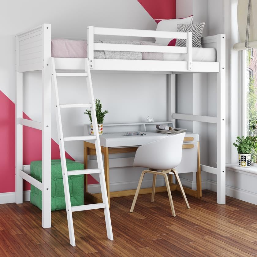 DHP Moon Bay Twin Loft Bed in White - Space-Saving Pine Wood Loft Bed for Kids & Teens - Perfect for Small Bedrooms, Dorms & Studio Apartments