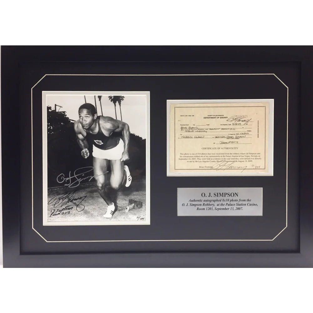 Authentic O.J. Simpson Signed 8x10 Evidence Photo from Las Vegas Robbery with COA - Rare Collectible for Sports Memorabilia & True Crime Enthusiasts