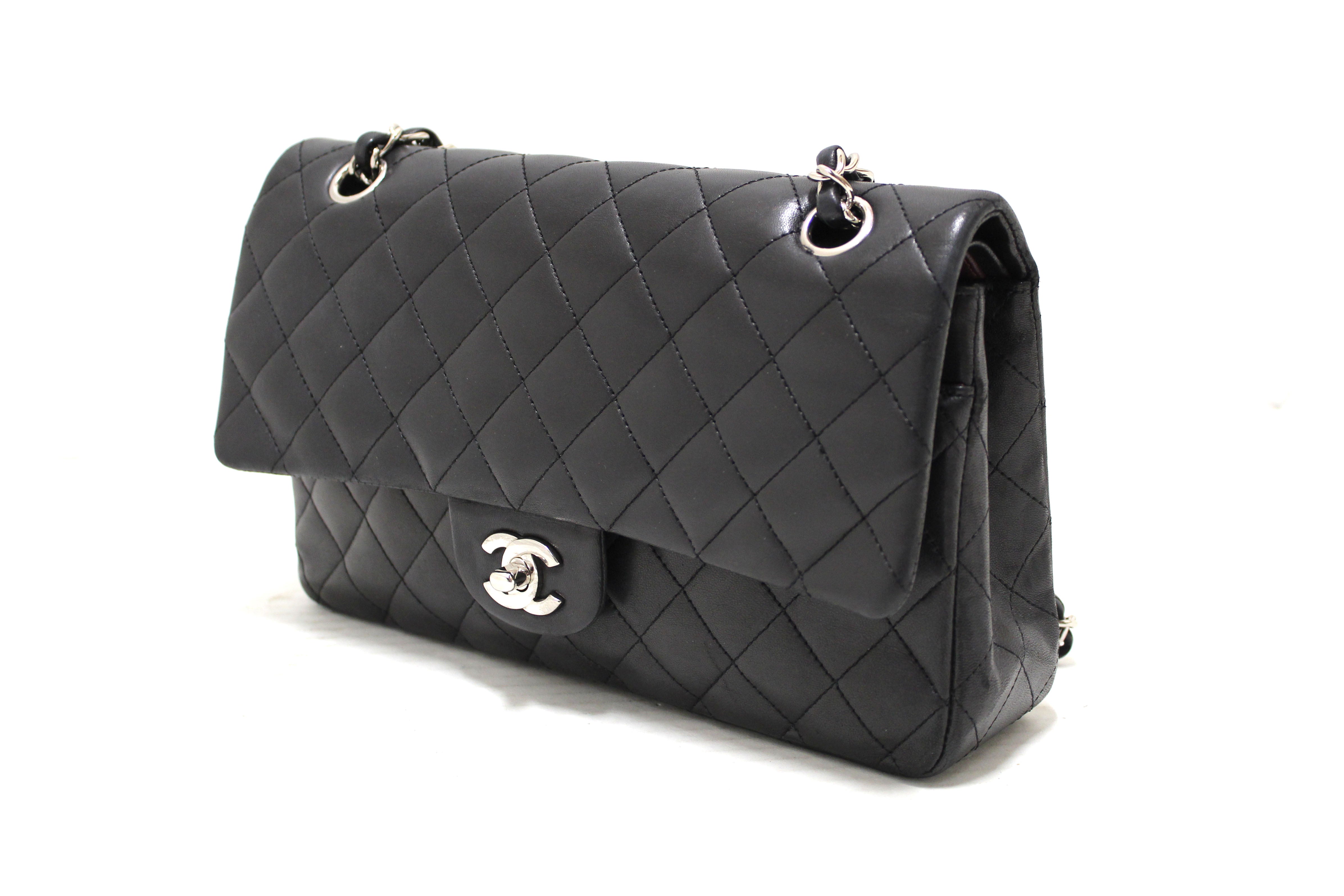 Authentic Chanel Black Lambskin Leather Medium Classic Flap Bag with Chain Strap - Luxury Designer Handbag for Women, Perfect for Parties, Date Nights & Special Occasions