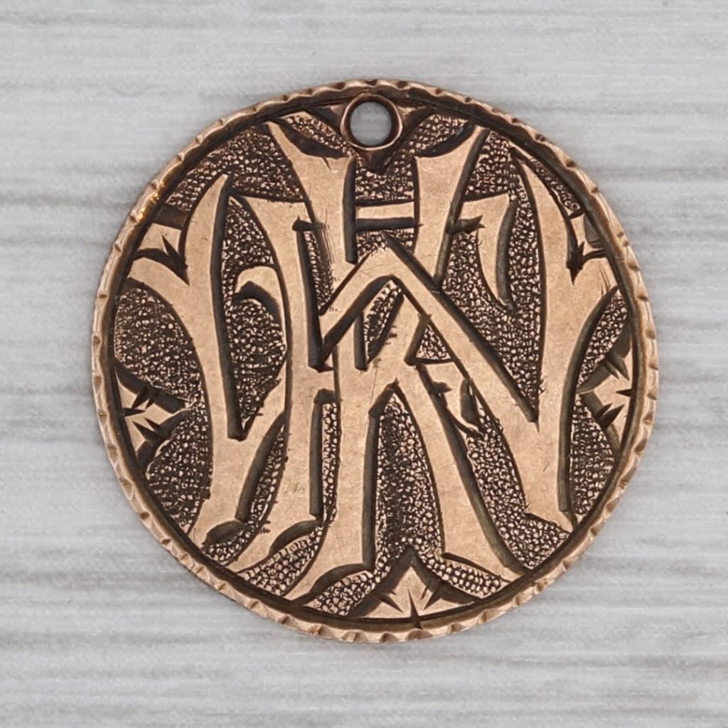 Antique Hand Carved 13.5k Gold Monogram Love Token Horseshoe Luck Charm - Perfect for Valentine's Gifts, Anniversary Presents & Good Luck Keepsakes