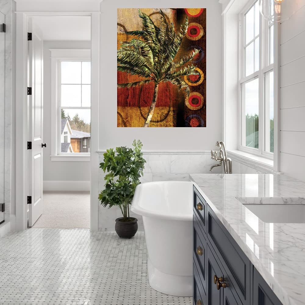 Contemporary Palm Vertical Canvas Wall Art by Artist Paul Brent - Ready to Hang 24x32 Inch - Perfect for Living Room, Bedroom, Bathroom, Kitchen, Office, Bar & Dining Room Decor - Modern Tropical Home & Office Wall Decor