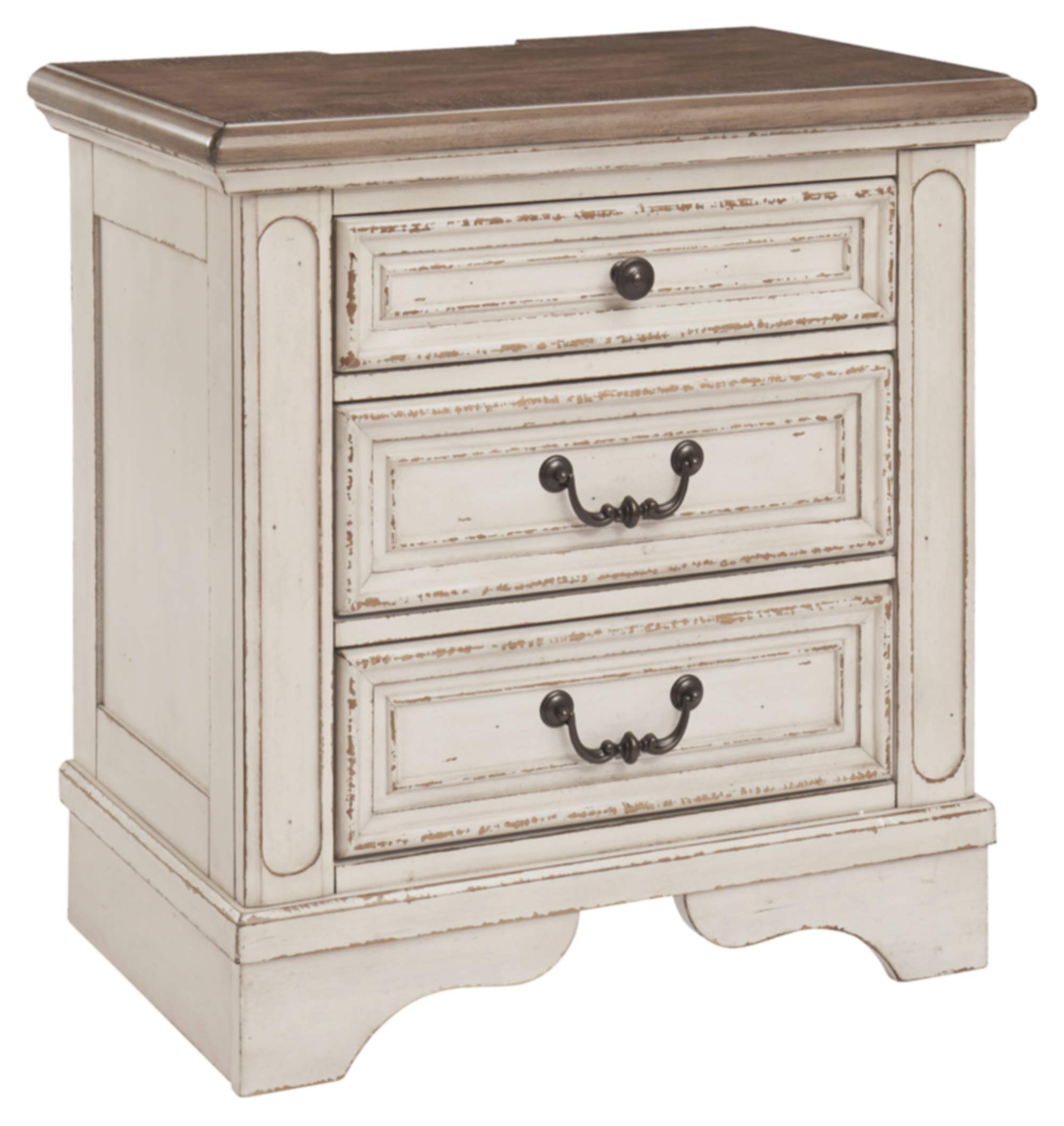 Signature Design by Ashley Realyn French Country 7-Drawer Dresser & 3-Drawer Nightstand Set in Chipped White - Two-Tone Finish with Built-in Electrical Outlets & USB Ports - Perfect for Bedroom Storage and Modern Charging Needs