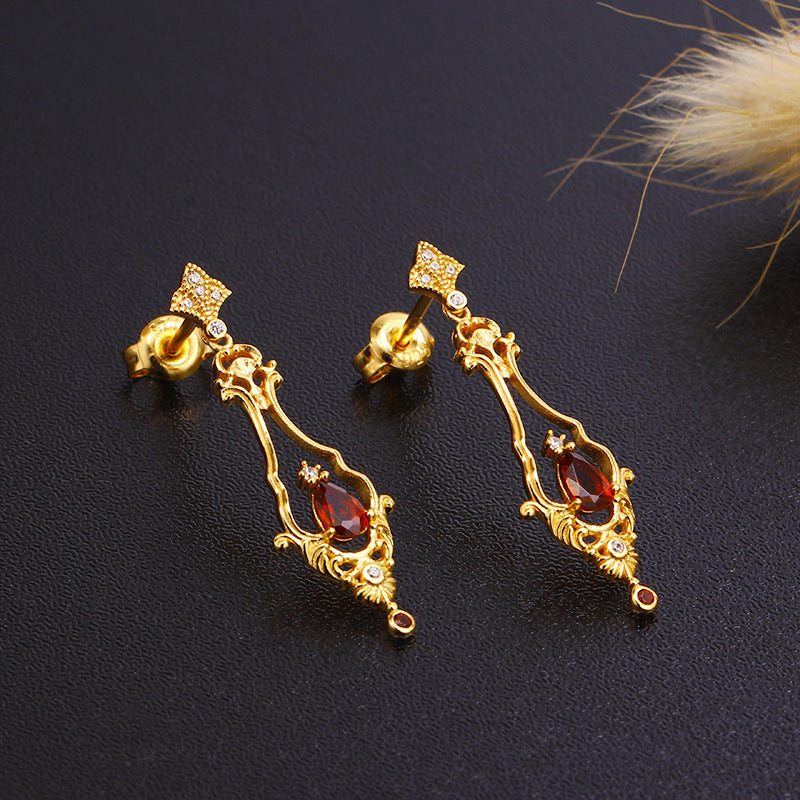 Baroque Natural Garnet Drop Earrings for Women | Handmade Vintage Dangle Jewelry | Perfect for Weddings, Parties & Special Occasions | TB1217