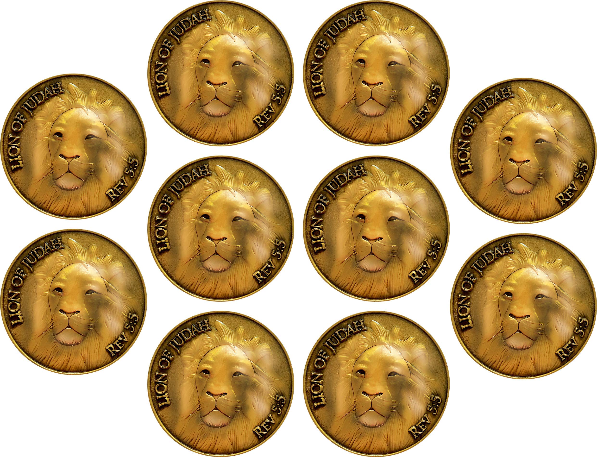 Bulk Pack of 10 Antique Gold Plated Lion of Judah Challenge Coins - Inspirational Man of God Coin with Joshua 1:12 Scripture - Perfect for Military, Church Groups, and Christian Gift Giving