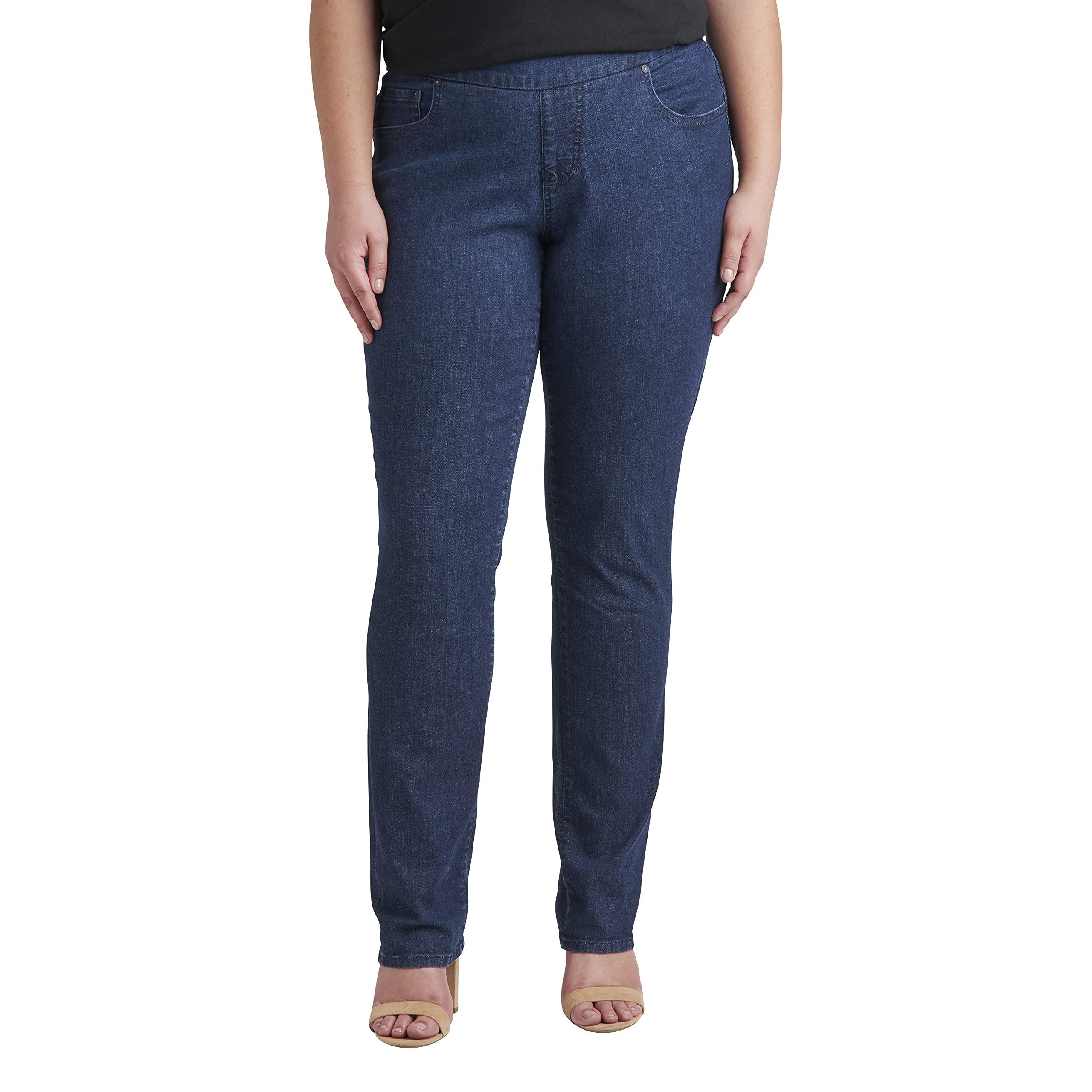 JAG Jeans Women's Peri Mid Rise Straight Leg Pull-On Stretch Denim Pants - Comfortable & Stylish for Work, Casual Outfits & Everyday Wear