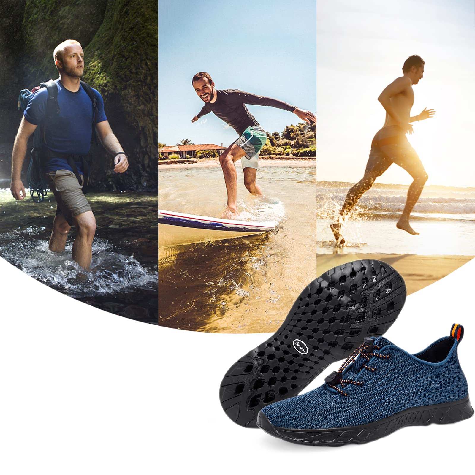 Racqua Unisex Breathable Mesh Water Shoes for Women & Men - Lightweight Quick-Dry Aqua Shoes for Swimming, Beach, Yoga & Water Sports