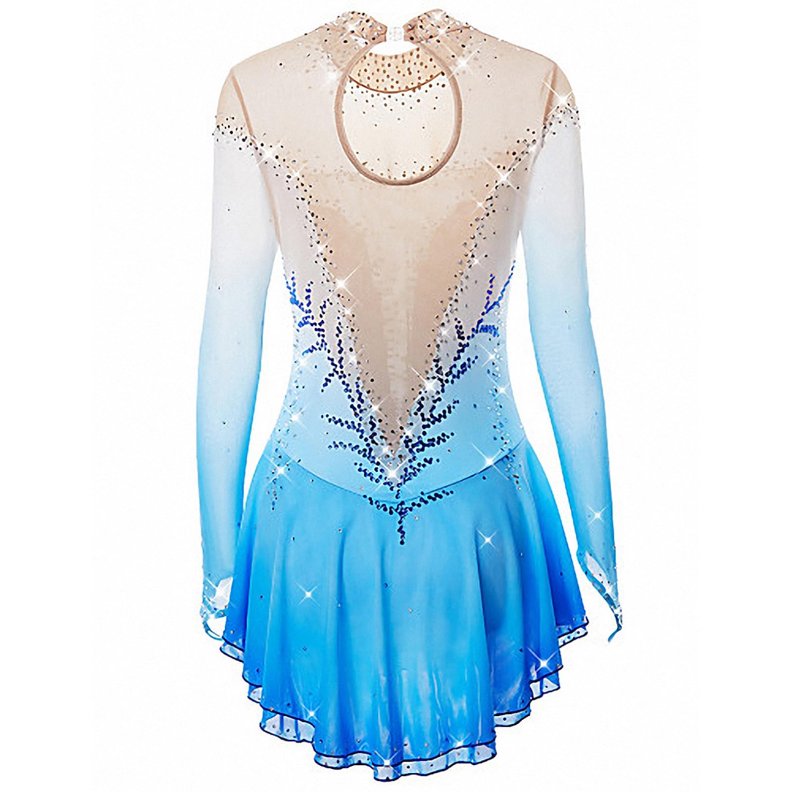 LIUHUO Girls & Women's Pink Figure Skating Dress - Handmade Professional Competition Costume with Long Sleeves | Perfect for Ice Skating Performances, Competitions & Practice