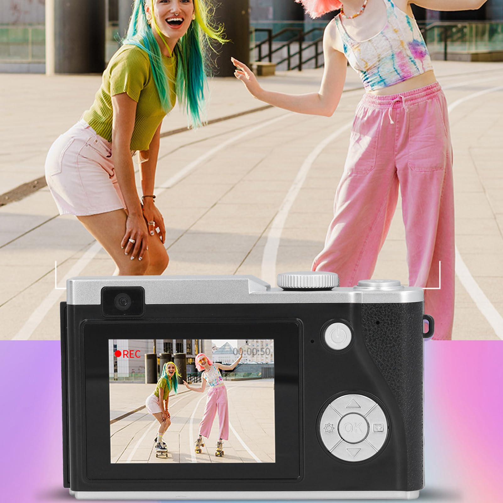48MP Digital Camera with 1080P FHD Video, Auto Focus & 16X Digital Zoom, 2.4in IPS Screen - Compact Travel Vlogging Camera for Kids, Teens & Adults (Black) - Perfect for YouTube, TikTok, Family Trips & Outdoor Adventures