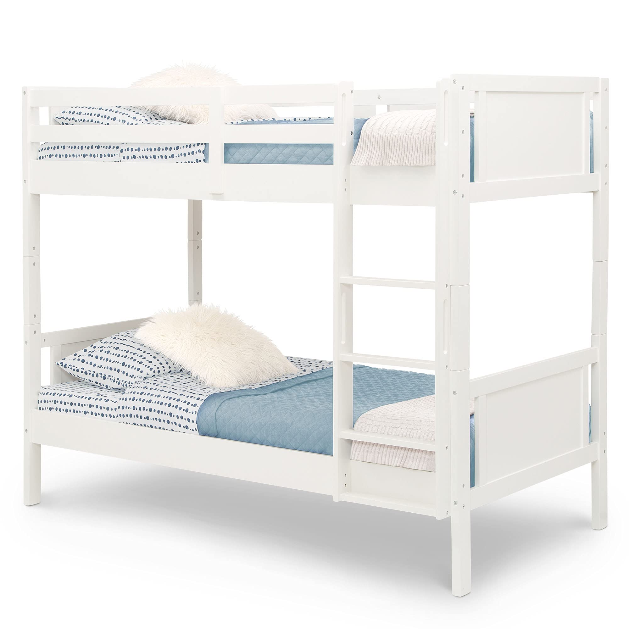 Delta Children White Convertible Twin Over Twin Wood Bunk Bed with Ladder & Guardrails - Converts to 2 Standalone Twin Beds - Sturdy & Safe Kids Bedroom Furniture for Small Spaces - Ships in 2 Boxes | Perfect for Shared Kids Rooms, Sleepovers & Space-Saving Solutions
