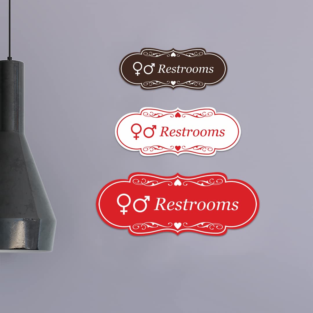 Stylish Unisex Restroom Sign with Gender Symbols (Red) - Large Wall Decal for Modern Bathrooms, Offices & Public Spaces
