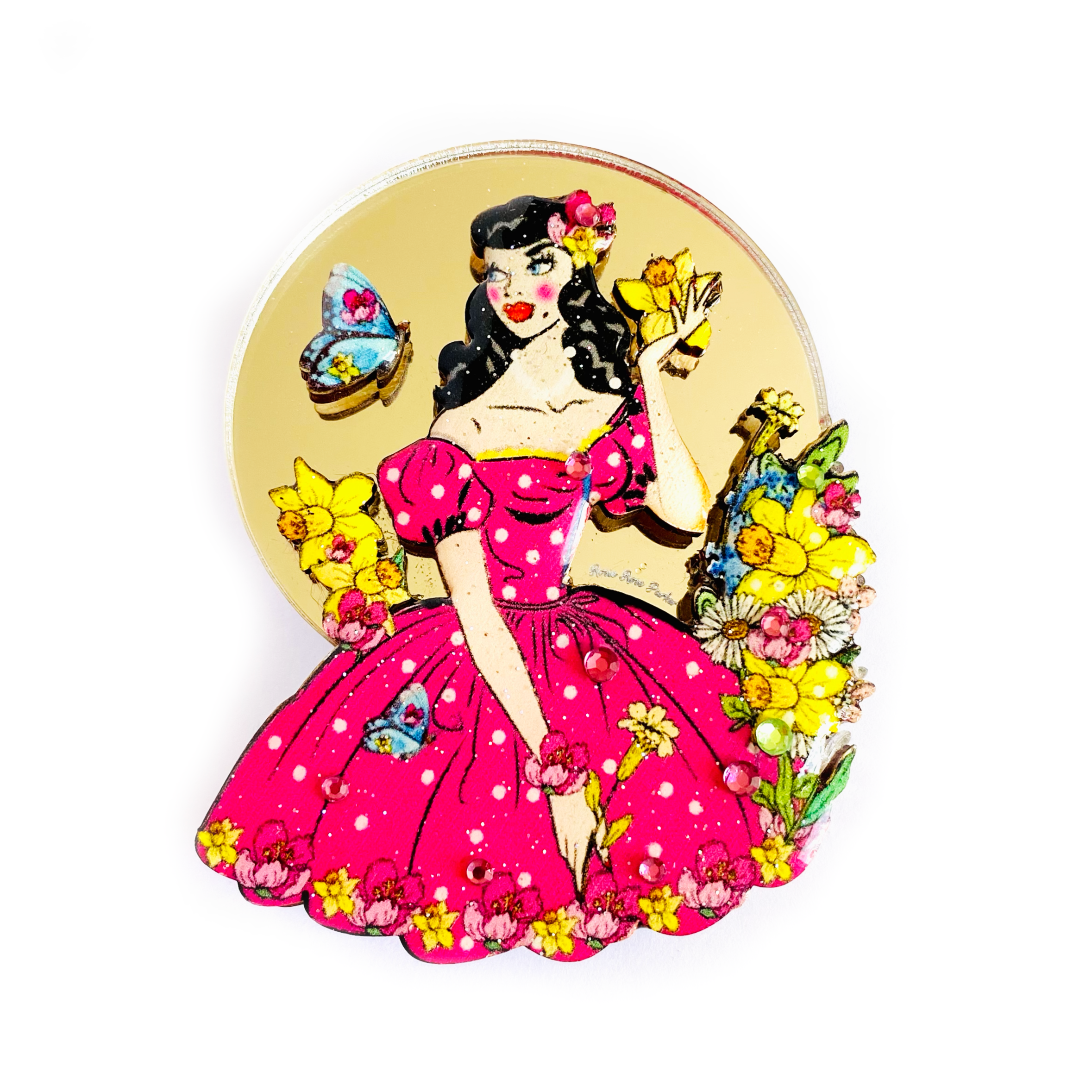 Betty Blue Eyes Acrylic Brooch by Rosie Rose Parker - Elegant Floral Pin for Women's Fashion Accessories - Perfect for Jackets, Scarves, Bags & Special Occasions