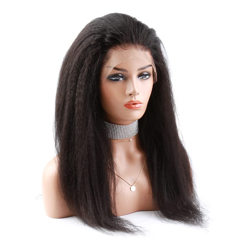 Bella Hair Kinky Straight Human Hair Full Lace Wig - 130% Density, Dyeable Natural Black Remy Virgin Hair Yaki Straight Wig - 20 Inch for Women | Perfect for Daily Wear, Cosplay, and Special Occasions